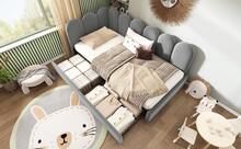 Upholstered Grey Sofa Bed Frame - 90x190cm Storage Daybed In Velvet For Living Room And Bedroom - Grey - View 11