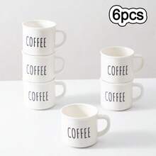 6 st 150 ml/5 oz minimalistiska espressokoppar i keramik, mini kaffekoppar med handtag i porslin, släta demitasse-koppar för te, drycker, , mjölk och vatten, perfekta för espressomaskin, present till kaffeälskare - Multifärgad - Visa 14