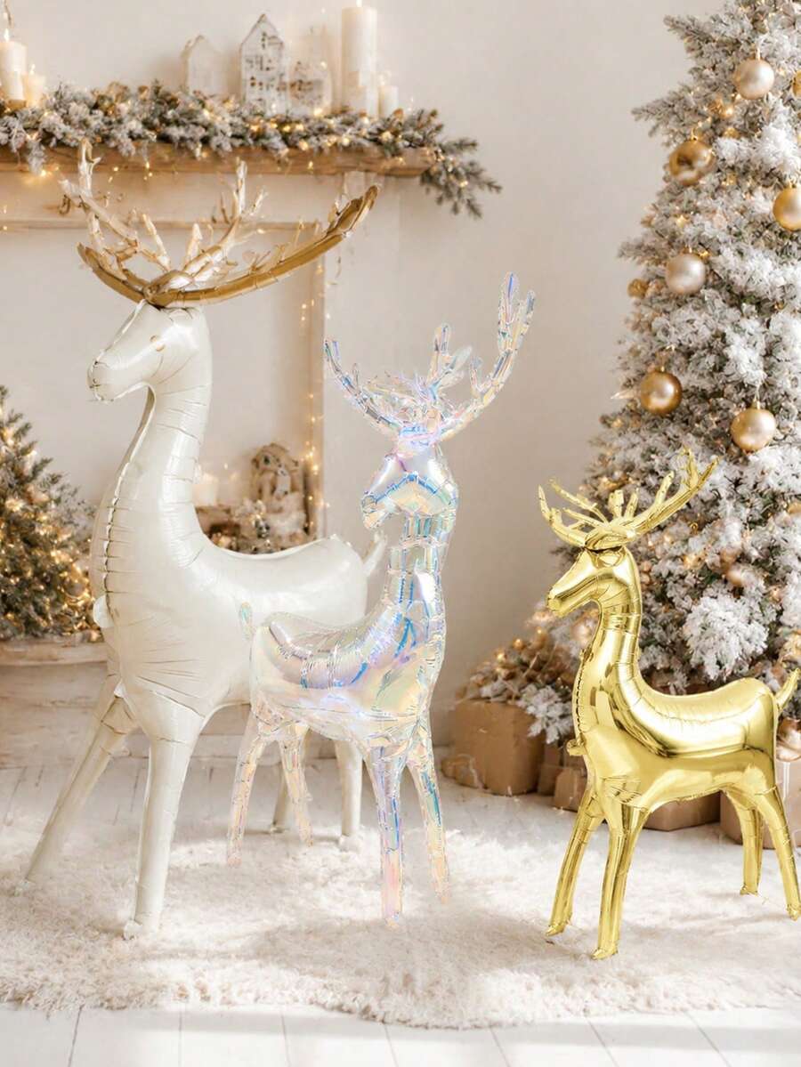 1pc Christmas Reindeer Balloon, Includes White, Gold, Colorful Reindeer, Suitable For Christmas Decoration, Balloon Deer, New Year Party Decoration - Multicolor - View 1
