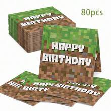 20/60/80 cái khăn giấy dùng một lần Blocky Mosaic Happy Birthday, khăn giấy uống nước phong cách game retro, họa tiết khối lập phương màu xanh nâu trang trí bàn tiệc cho sinh nhật, tụ họp đêm chơi game, sự kiện chủ đề câu lạc bộ, 13*13 inch - Nhiều màu - Xem 10