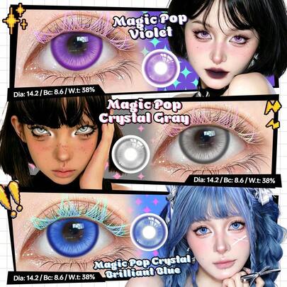 Lentes de Contacto Coloridas Leermoo Magic Pop Brilliant Blue, 1 Par, Uso Semestral, 38% de Água, DIA 14.20MM, BC 8.6MM, Macias, Atacado, Cosplay