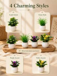 Mini Artificial Potted Plant, Resin Bonsai Faux Greenery In Square Planter, 3.5cm Miniature Plant Ornament For Office Desk, Home Decor, Bedside Table, Shelf, Dorm Room, Living Room & Small Space Decoration - Default - View 4