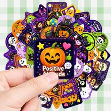 50pcs Kids Halloween Incentive Stickers, Cute Cartoon Skeleton Witch Mummy Good Behavior Reward Stickers - Multicolor - View 1