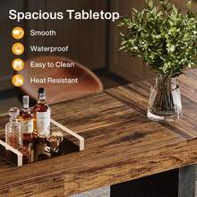 LITTLE TREE 180cm Rectangular Bar Table‑Industrial‑Metal Footrest‑Rustic Brown & Black‑Counter Height‑For Kitchen Dining Room Living Room Pub - Brownish Black - View 8