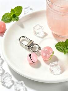 1 Set Summer Fresh INS Style Translucent Peach & Yellow Peach Edible-Inspired Bell Keychain Pendant, Suitable For Student Girls' Daily Outfits, Can Be Hung On Backpacks, Commuter Bags, Car Keys, Casual Outings, Best Friend Gift, 3D Realistic Fruit Shape Versatile Bag Accessory Decoration - Multicolor - View 5