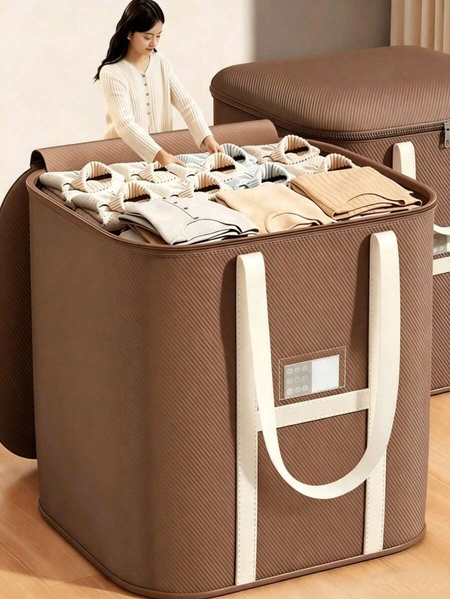 1 Extra Large Capacity Waterproof And Moisture-Proof Fabric Bedding And Clothing Storage Bag, Large Capacity Storage Bag, Dustproof Moving Packing Bag, Suitable For Home Storage Wardrobe Closet Organizer Storage Box, Wardrobe Organization And Storage - Brown - View 1