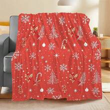 1pc Soft & Comfortable Modern Flannel Christmas Nap Blanket, Red Background With Christmas Tree, Deer, Snowflake, Snowman - Polyester Nap Blanket - Digital Print Technology, Suitable For Sofa, Bed, Travel, Office, Home Decor - Multicolor - View 10