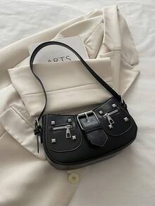 Cross-Border Artistic French Style Rivet Fashion Underarm Bag For Women 2026 New European & American Style Niche Popular Shoulder Bag - Black - View 8