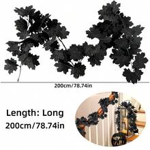 1/3件裝黑色楓葉花環萬聖節人造秋葉藤蔓 6.5英尺，秋季花卉花環感恩節居家婚禮派對裝飾 - 黑色 - 查看 9