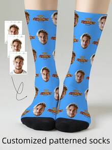 1 Pair Customized Face Pattern Socks, Unisex Couple Socks, Personalized Photo Socks, Custom Printed Socks, Funny Face Socks, Custom Pattern Socks, Print Any Face Pattern On Socks, Anniversary Gift, Valentine's Day Gift, Unique Birthday Gift, Personalized Collectible - Multicolor - View 11