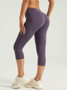 Women's Purple Shorts With Pockets, Tummy Control Stretchy For Yoga Pilates Dance Outdoor Spring Summer Fall Wear Sports - Purple - View 8
