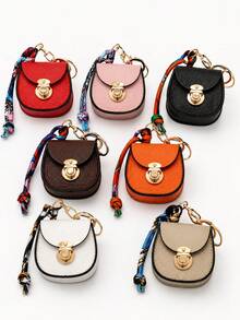 Móc khóa charm túi mini thời trang, mặt treo ví da PU kèm dây đeo khăn in họa tiết và khóa cài, phụ kiện cho ví đựng xu, túi xách, ba lô dành cho nữ và bé gái - Nhiều màu - Xem 6