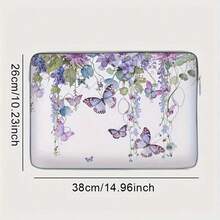 14 Inch Soft Polyester Floral And Butterfly Printed Laptop Case-Zipper Laptop Case For Office, University, Daily Commute - B - View 4
