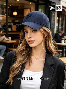 New Era Navy Blue NY Letter Embroidered All-Over Pattern Curved Brim Cap, Low-Key Everyday Hat - Navy Blue - View 1