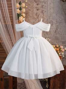 Tween Girls Fashionable Off-Shoulder Evening Gown For Baptism, Bridesmaid, Wedding, Prom, Elegant Princess Birthday Party, Graduation Ceremony, Performance - White - View 7