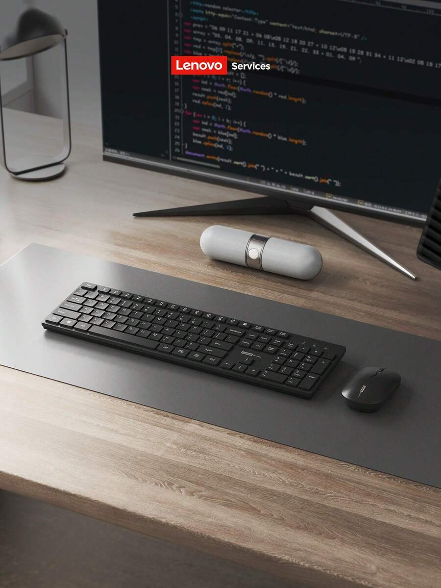 Lenovo Wireless Keyboard And Mouse Set, Slim Design, Business/Home Office, Fashion Classic Set, Minimalist Keyboard And Mouse Set, Lightweight Portable Durable, Multi-Device Compatible