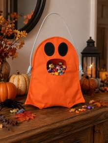 1pc Halloween Ghost Candy Bag, DIY Halloween Trick Or Treat Tote Bag With Scary Ghost Pattern, Suitable For Halloween Party Candy Collection And Holiday Decoration - Multicolor - View 4