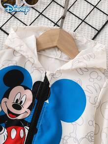 Disney Autumn Baby Boy Cute Mickey Mouse Print Zipper Hooded Jacket Cartoon Pattern Slight Stretch Suitable For Infants Newborns Daily Wear Gift - Apricot - View 4