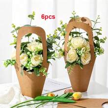 Kraft Paper Flower Packaging Bag With Handle, Cone-Shaped Bouquet Wrapping Paper Bag, Portable Flower Shop Packaging Paper Bag, Suitable For Wedding, Birthday, Party And Christmas Decoration, Christmas Home Decor, Halloween Decoration And Christmas Gifts - Light Yellow - View 8