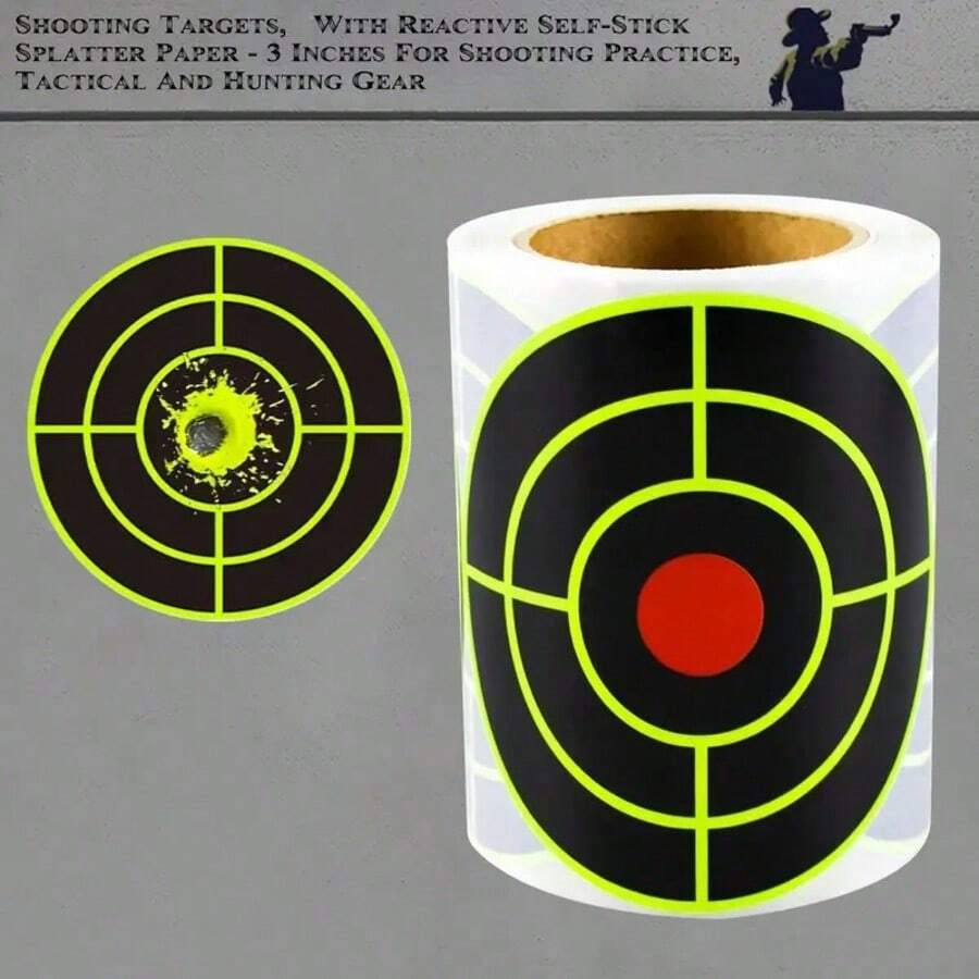 100pcs Splatter Shooting Target Paper, Self-Adhesive Target Stickers, Clear Hit Color Display, Suitable For Air Gun, Pistol, Rifle Practice, Portable Shooting Training Accessories For Shooting Range - A - View 1
