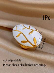 1Pc/Set Smooth Concave Curved Ring Oval White Gold Leaf Stainless Steel Rings Jewelry,For Women,Party,Daily,Christmas,Boho,Valentine Birthday Gifts - Multicolor - View 10