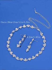 Set Perhiasan 3pcs Minimalis Kalung & Anting-Anting Bentuk Tetesan Air dengan Rhinestone, Cocok untuk Wanita, Acara Pernikahan, Ulang Tahun, Hari Jadi, Pesta - Perak - View 5