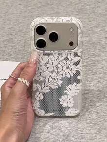 Ốp lưng điện thoại bảo vệ phủ kín họa tiết ren trắng phong cách tối giản Nhật Bản & Hàn Quốc, thiết kế sáng tạo chống sốc, tương thích với iPhone 17 Pro Max, 16, 15, 16 Pro Max, 17 - trắng - Xem 5