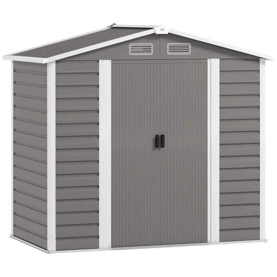 7 X 4ft Garden Shed - Light Grey Steel Storage Shed Frame With Foundation Kit In Metal For Garden - Light Grey - View 1