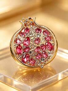 1pc Fashionable Pomegranate Shaped Brooch, Metal Fruit Lapel Pin, Can Decorate Suit Jacket, Scarf, Dress, Suitable For Daily Wear, Date, Party, Women's Accessory - Golden Pomegranate - View 4