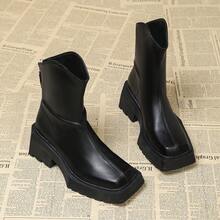Early Autumn Thick Sole British Style Boots Women's New Square Toe Autumn/Winter Ankle Boots Spring/Autumn Boots - Black - View 1