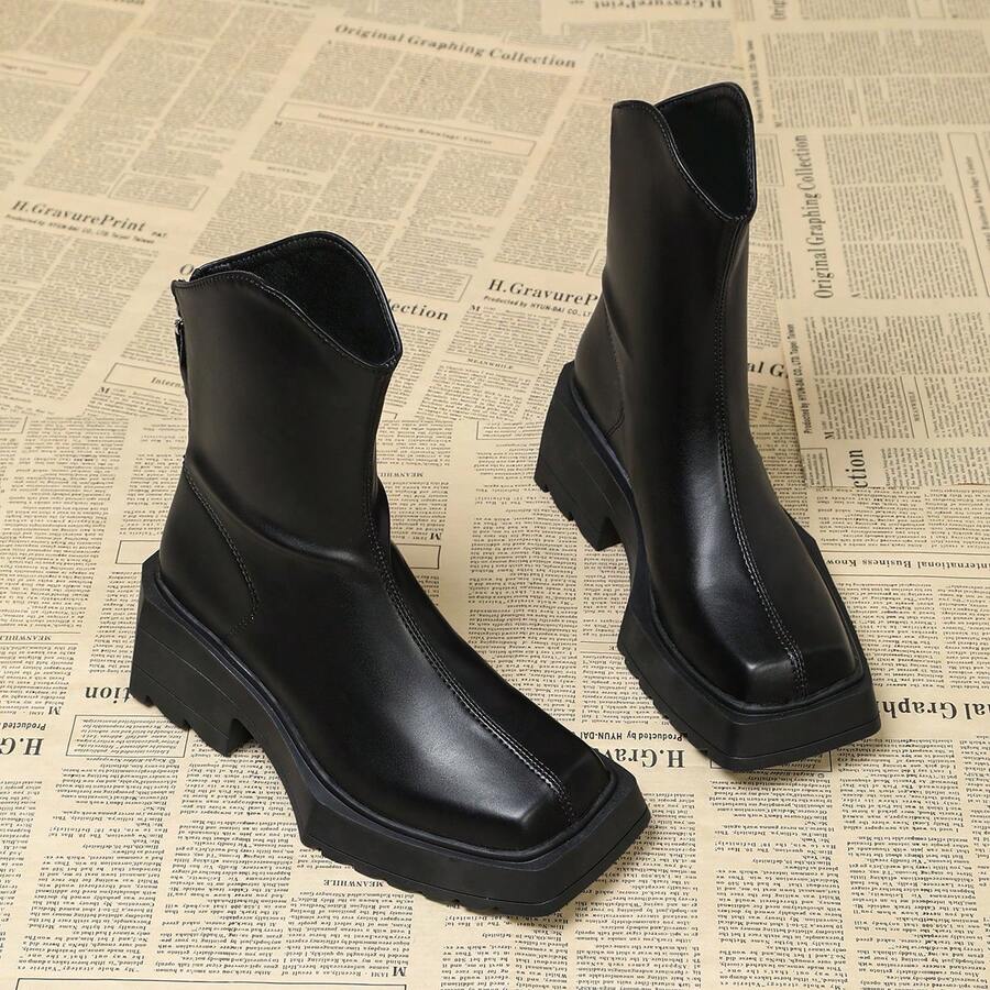 Early Autumn Thick Sole British Style Boots Women's New Square Toe Autumn/Winter Ankle Boots Spring/Autumn Boots - Black - View 1
