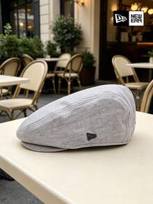 New Era Light Gray Newsboy Cap Unisex, Vintage Flat Cap With Small Logo, Casual Retro Gatsby Hat - New Era Grey Flat Cap - View 3