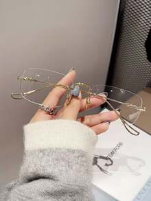 1 Pair Women's Square Frame Elegant Fashion Transparent Glasses, Suitable For Daily Wear - Clear - View 2