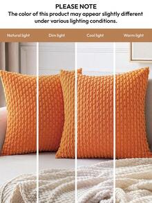 1pc/2pcs Orange Bohemian Striped Throw Pillow Cover (Pillow Insert Not Included), Soft Plush Corduroy Solid Color Decorative Square Pillow Sham, Suitable For Holiday, Sofa, Bedroom, Bed, All Seasons - Orange - View 3