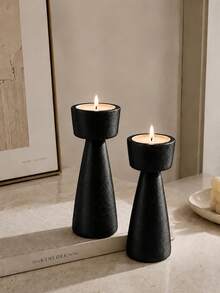 1 pieza Portavelas geométrico, diseño minimalista moderno, perfecto para decoración de mesa del hogar - negro - Ver 9