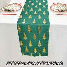 1pc 28*182/275cm Red Christmas Tablecloth With Snowflake, Christmas Tree And Deer Horn Pattern, Desktop Decoration For Home, Kitchen, Dining Room, Christmas - Christmas Tree - View 8