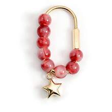 Dopamine Candy Color Beaded Keychain Heart Star Pendant Charm Bag Decoration Natural Stone Crystal Beaded Keychain/Bag Pendant-Colorful - Multicolor - View 8