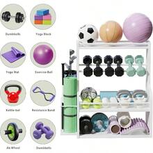 Dumbbell Rack, Adjustable Weight Rack Home Gym, All-In-One Workout Equipment Storage Dumbbells, Kettlebells, Yoga Mats Balls - White - View 4