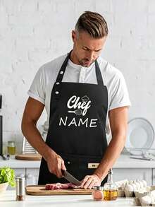 Customized Text Apron, Chef Cooking Kitchen, Unisex Chef Baking Apron, Canvas Work Apron With Pockets, Personalized Kitchen Apron With Custom Logo, Perfect For Wedding Season, Home Cooks And Baking Enthusiasts, Great Gift For Family And Friends - Multicolor - View 4