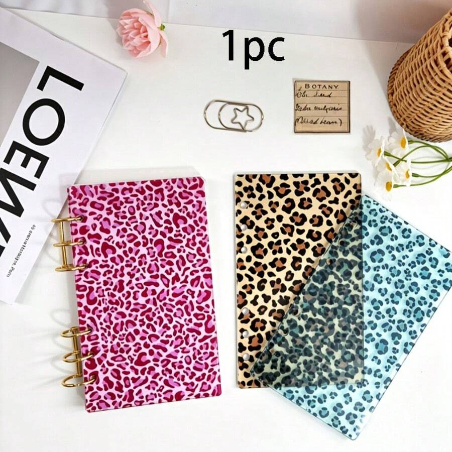 1pc Leopard Print A6 Loose-Leaf Notebook Cover, Acrylic Planner Cover, Notebook Decorative Accessory - A - View 1