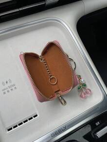 1 buah Dompet Kunci Mobil Transparan Berlapis Emas Motif Capung, Tas Penyimpanan Kunci Mobil Universal Berkilau Kreatif, Tas Kecil Pengorganisasi Kunci Mobil dengan Liontin Mutiara Ceri - A - View 4