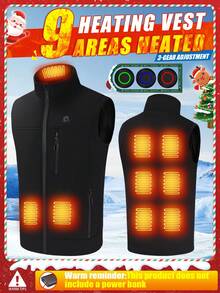 Winter Heated Vest, 9 Heating Zones, Warm Vest, Unisex, Heated Jacket, Heated Vest, Warm Clothing, Camping, Outdoor Camping (Power Bank Not Included) - Black - View 8