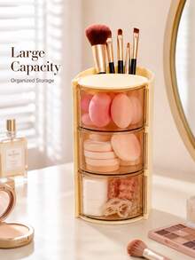 2/1pc Rotating Makeup Storage Box With Lid, Multi-Layer Flip Cover Cosmetic Storage Container, Dust-Proof Makeup Brush Holder, Portable Transparent Makeup Display Box, Suitable For Makeup Sponge, Lipsticks, Skincare Products, Desktop Vanity Makeup Organizer,Room Decor,Travel Essential - Multicolor - View 4