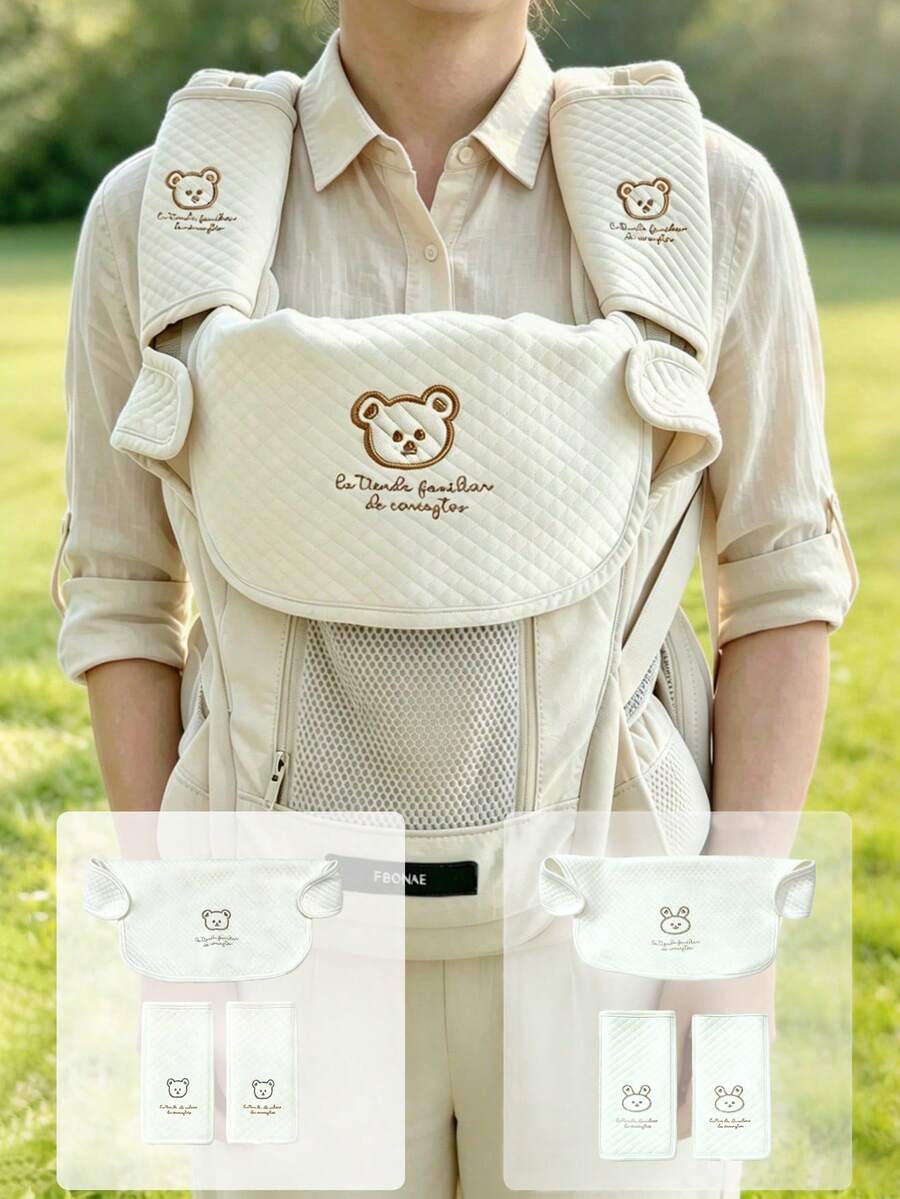 3pcs/Set Baby Carrier Accessories Bibs, Baby Hip Seat Anti-Biting Cloth, Skin-Friendly Sucking, Cartoon Embroidery Snap Button Detachable Washable, Soft Skin-Friendly Non-Irritating Anti-Drool, Compatible With Multiple Baby Carriers And Hip Seats - Baby Bib - View 1