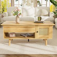 Elegant Coffee Table With Liftable Table Top And Rattan Doors, Wood Color With Black Accents, Ideal For The Living Room - Practical Storage Space And Functional Design, 109.98 X 59.49 X 15.98 Cm - Multicolor - View 8