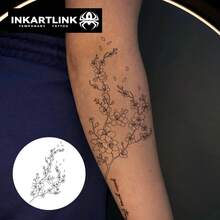 INKARTLINK 1pc Floral Branch Petal Tattoo Sticker, Temporary Waterproof Body Art Tattoo Sticker, Lasts 2-5 Days, Water Transfer Color Tattoo Sticker, Suitable For Men And Women, Essential For People, Party Essential Decoration, Holiday Celebration Body Decoration - Black - View 2