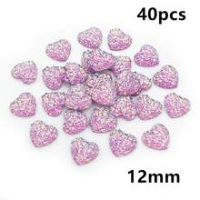 40pcs 10mm/12mm Flat Back Heart-Shaped Resin Inlaid Stones, Multi-Color Crystal Cluster Natural Stone Convex Surface DIY Jewelry Making Accessories - Heart - View 19