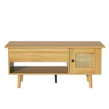 Elegant Coffee Table With Liftable Table Top And Rattan Doors, Wood Color With Black Accents, Ideal For The Living Room - Practical Storage Space And Functional Design, 109.98 X 59.49 X 15.98 Cm - Multicolor - View 10