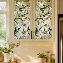 3D White Lily Window Film, Painted Glass Privacy Sticker, Electrostatic Adsorption Removable Window Decal With Light Reflective Prism Effect, Suitable For Home Bathroom Bedroom Living Room Decoration - White Lily Window Sticker - View 2