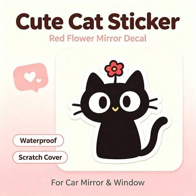 2pcs Red Flower Cat Rearview Mirror Decorative Stickers, Electric Vehicle Car Rearview Mirror Glass Window Scratch Cover Waterproof Stickers 1 Pack